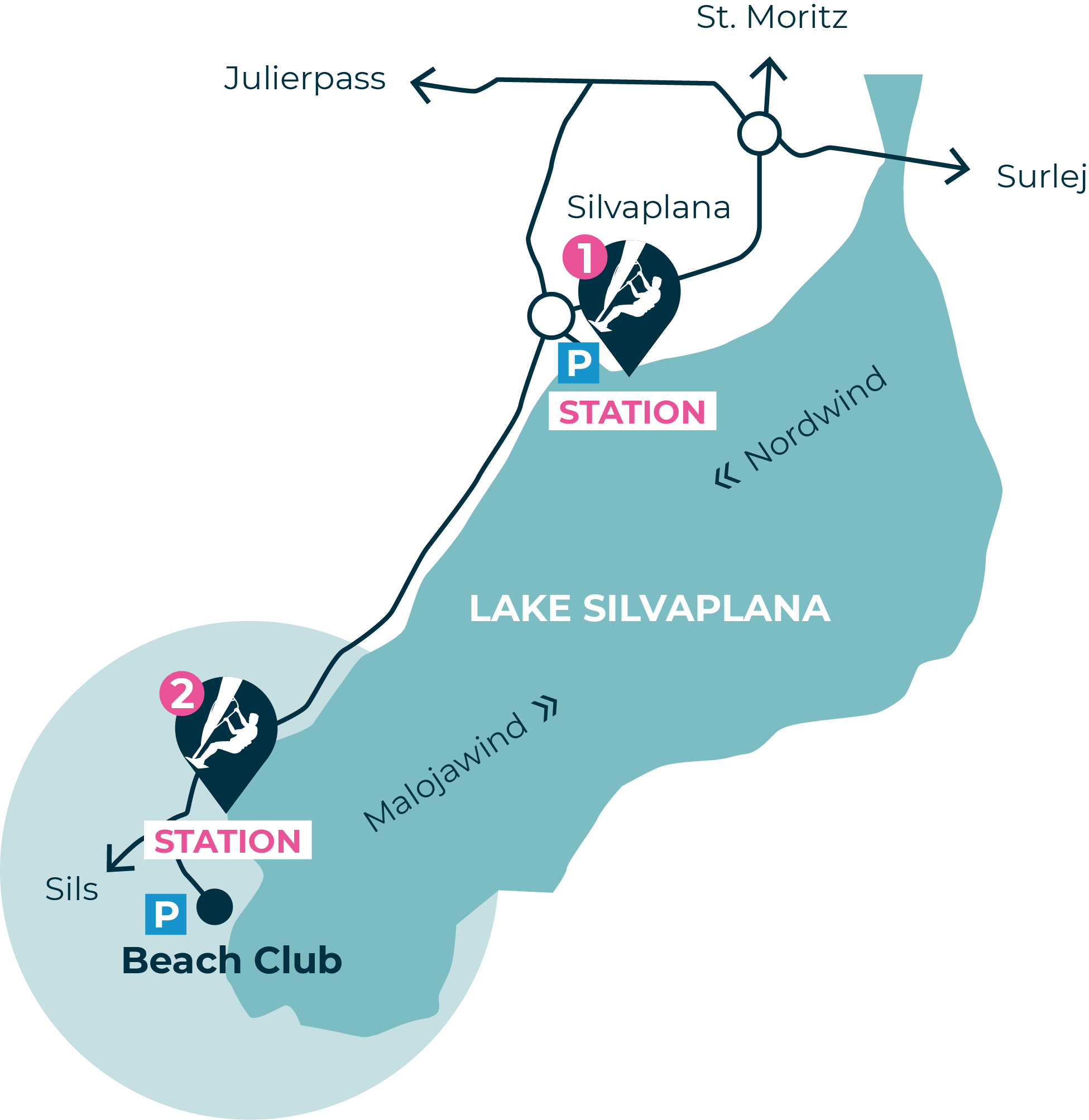 Windsurfing Silvaplana Stationen